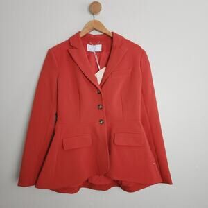 NEW Pearl by Lela Rose Rust Peplum Stretch Crepe Blazer Coat